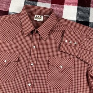 Vintage Ely Cattleman Shirt Mens XL Pearl Snap Red Check Plaid Long Sleeve